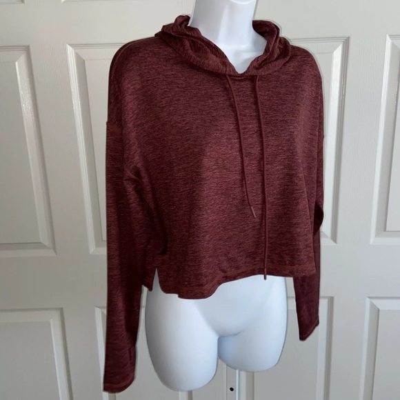 Athleta Uptempo Short Crop Hoodie Top Size XXS Super Soft Antique Burgundy - Picture 9 of 12